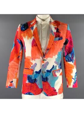 MR TURK Chest Size 40 Orange Multi Color Abstract Cotton Spandex Sport Coat